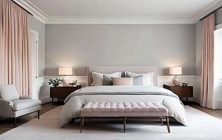 침실에서의 색감 조절로 수면 질 향상 - **"Pastel and Neutral Serenity Bedroom"**: A beautifully composed bedroom interior, designed to evok...